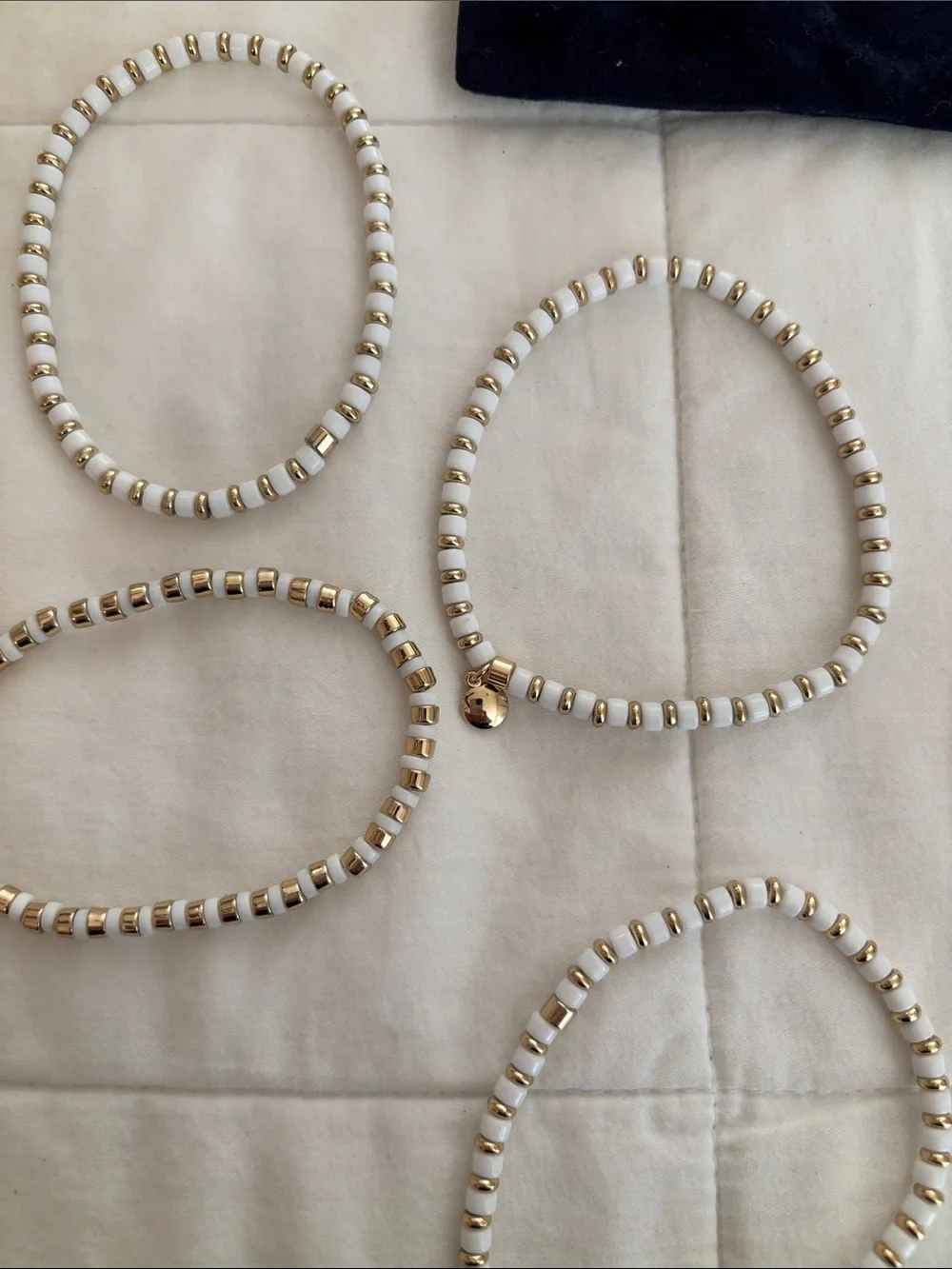 J. Crew White and Gold Multi-Wrap Beaded Bracelet
